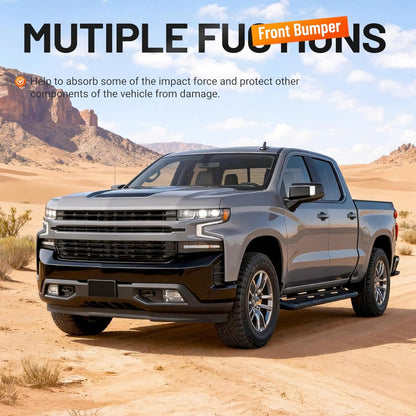 ALMULOO Front Bumper Face Bar 3Pcs Compatible with 2019-2022 Chevy Silverado 1500 W/O Park Assist Sensor Holes Replacement for GM1002875 84588804 Front Bumper Cover Steel Powder Coated Black