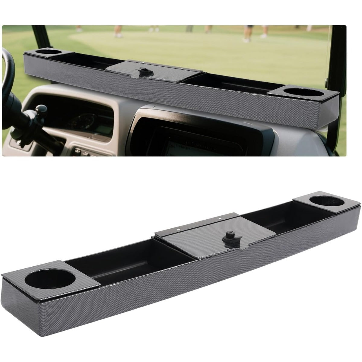 Golf Cart Universal Front Dash Storage Tray Compatible Golf Cart Parts Plastic Carbon Fiber Color, Easy Installation