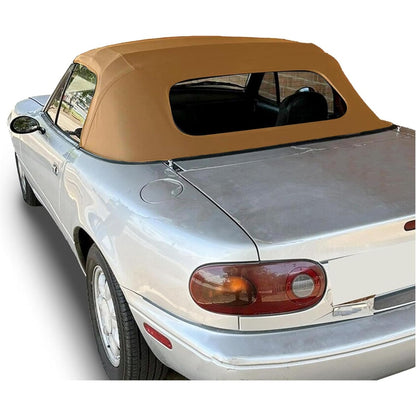 Convertible Soft Top for 1990-2005 Mazda Miata, Tan Soft Roof Replacement with Clear Heated Glass Window, Premium Grade Sailcloth Vinyl