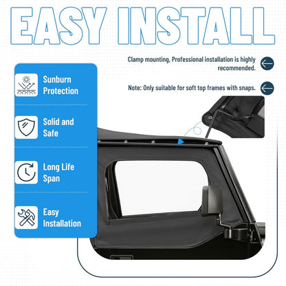 Convertible Soft Top Kit for 1987-1995 Jeep Wrangler YJ Black Soft Roof w/Upper Half Doors and Tinted Plastic Windows & Aluminum + Steel Mounting Frames Complete Replacement