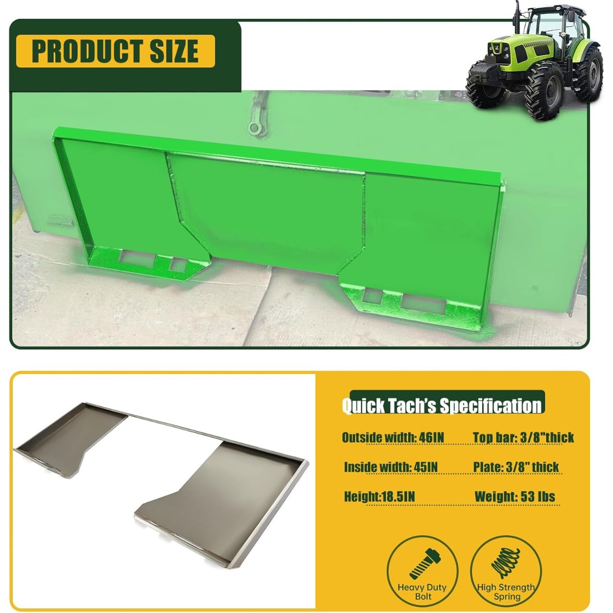 3/8 Inches Thick Quick Tach Cut Out Mount Plate, Steel Skid Steer Quick Tach Attachment Adapter Plate Compatible with Bobcat, Kubota Tractors
