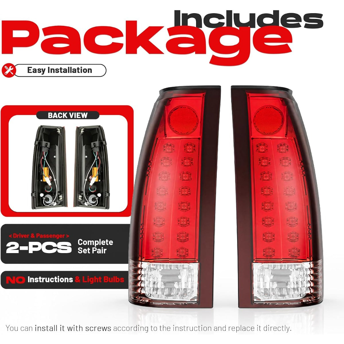 HECASA LED Tail Lights Compatible with 1988-2000 Silverado Suburban C/K