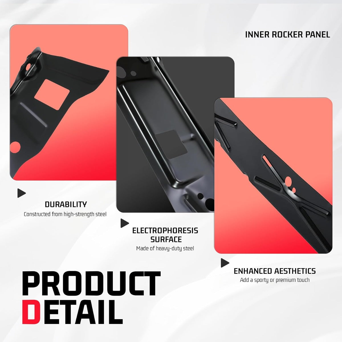 ALMULOO Pair Inner Rocker Panel Compatible with 1999-2018 Chevy Silverado & GMC Sierra Extended Cab Steel Electrophoresis Black Left + Right Side