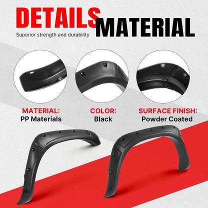 4Pcs Fender Flares Set Compatible with 2002-2009 Dodge Ram 1500 2500 3500 (Not Fit 06-09 8ft Bed Models) with Fleetside 76.3 inch Bed Pocket Riveted Front & Rear Wheel Arch Cover Protector