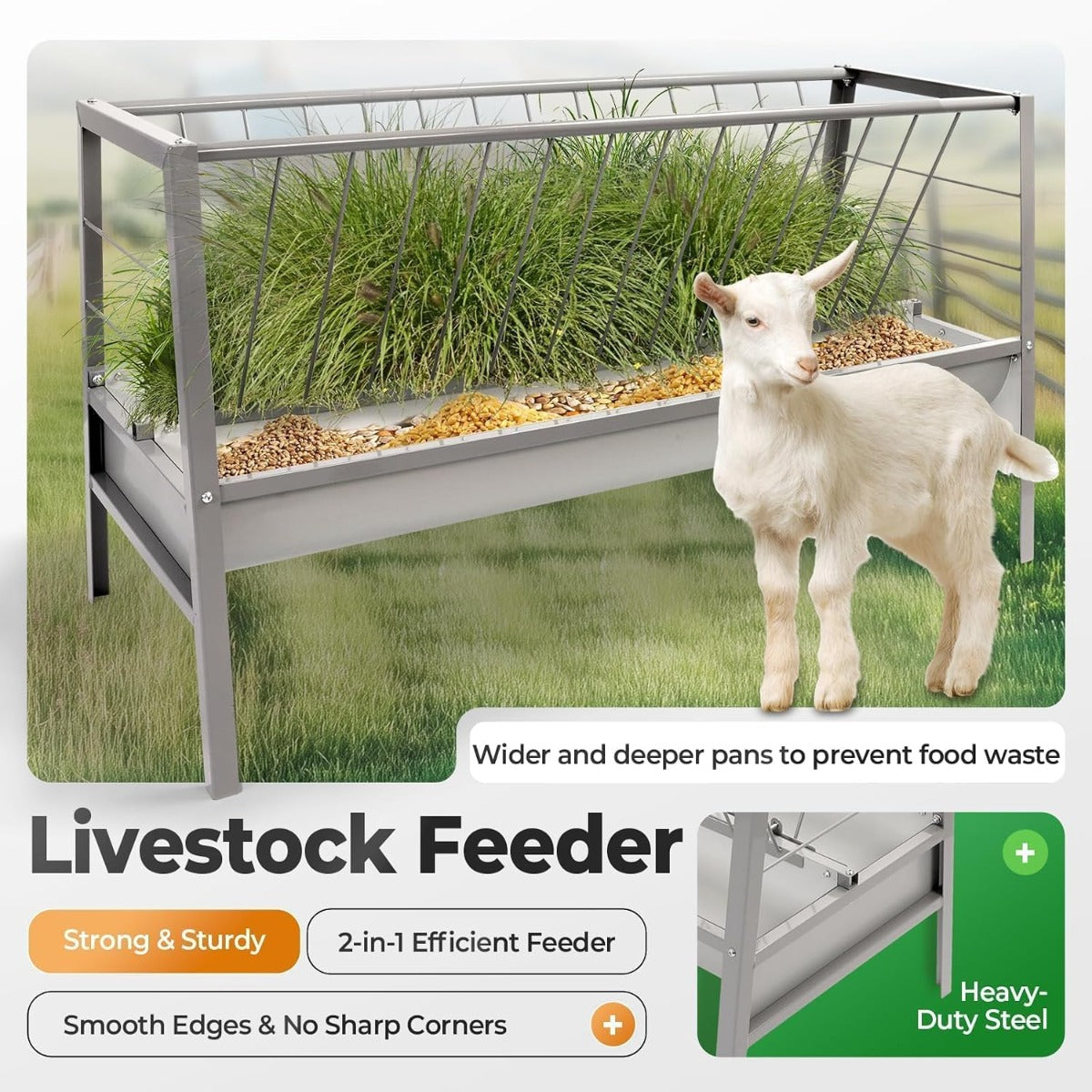 Pasture Hay Feeder 2 in 1 55 Gallon 59 in Livestock Feed Trough