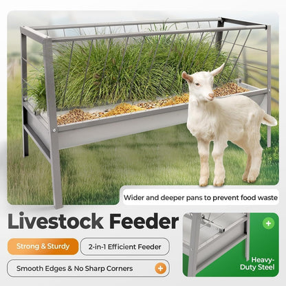 Pasture Hay Feeder 2 in 1 55 Gallon 59 in Livestock Feed Trough