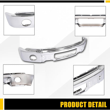 Front Bumper Face Bar Compatible with 2009-2014 Ford F150 F-150 w/Fog Light Holes Replacement for FO1002411 9L3Z17757B Chrome Steel Silvery 3Pcs