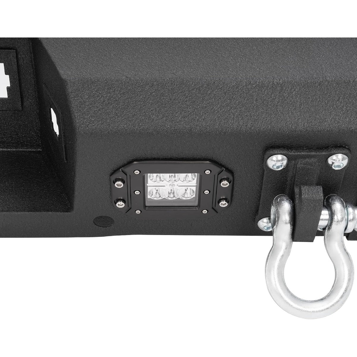 ALMULOO Rear Bumper Assembly Compatible with Chevy/Chevrolet Silverado GMC Sierra 2500 3500 HD 2007-2010 W/ 4 x LED lights, 2 x D-rings Steel 2 Packages