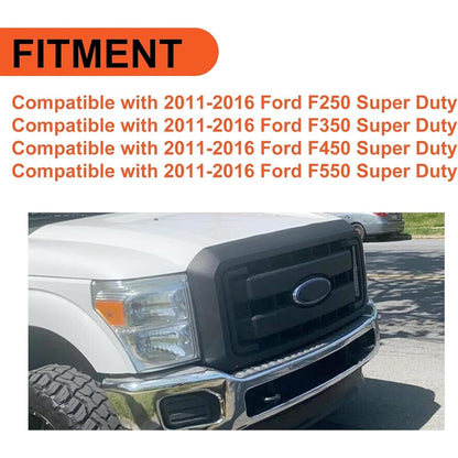 Front Radiator Grill Hood Grille Fit for 2011-2016 Ford F250 F350 F450 F550 Super Duty Black Replace for BC3Z8200AA BC3Z8200G BC3Z-8200-G (Without Center Emblem) LYAP-264-1S