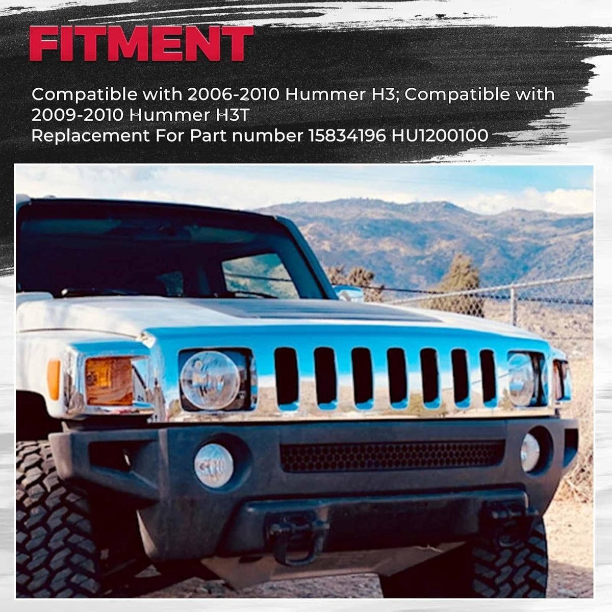 Front Grill Compatible with 2006-2010 Hummer H3 15834196 HU1200100 Upper Face Bar Grille Shell and Insert Assembly Chrome