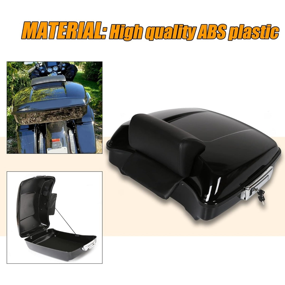 5.5inches Razor Motorcycle Trunk Luggage w/Backrest Compatible with 2014-2024 Harley Davidson Touring Models Trunk Tail Box DTS