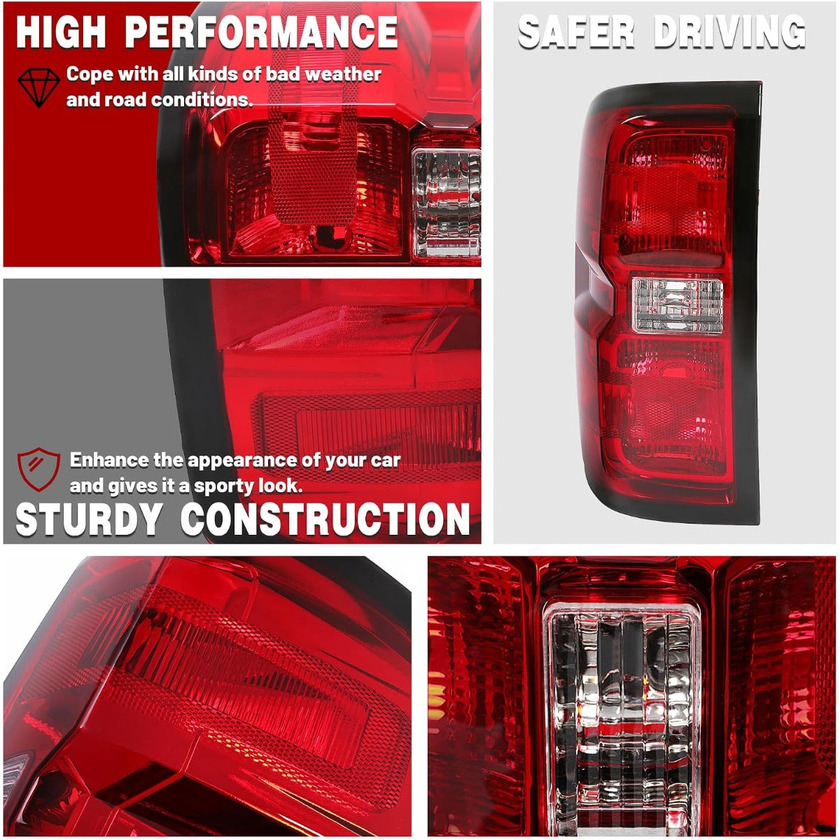 HECASA Tail Lights Assembly Compatible with 2014-2018 Chevy Chevrolet Silverado 1500/2500/3500 HD GMC Sierra 3500 HD Dually Model Replace for GM2800261 Brake Lamps Red Lens & Chrome Housing Pair