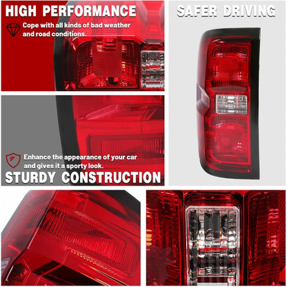 HECASA Tail Lights Assembly Compatible with 2014-2018 Chevy Chevrolet Silverado 1500/2500/3500 HD GMC Sierra 3500 HD Dually Model Replace for GM2800261 Brake Lamps Red Lens & Chrome Housing Pair