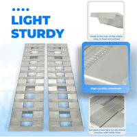 Load image into Gallery viewer, Kojem 72 X 14.87 X 2.5 Inch 6000 LBS Truck Car Auto Trailer Ramps Aluminum Universal Loading Ramp for Motorcycle Tractor ATV/UTV Trucks Lawn Mower Hook Attaching End Knife Foot Silver
