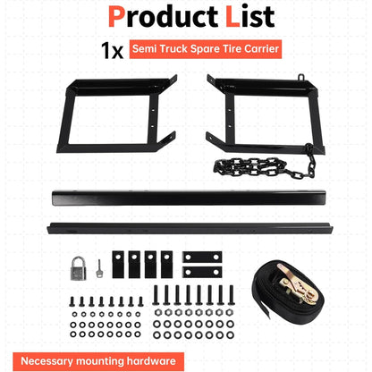Semi Truck Spare Tire Rack Commercial Truck Tire Storage Rack Tractor Trailer with Ratchet Strap Chain and Lock