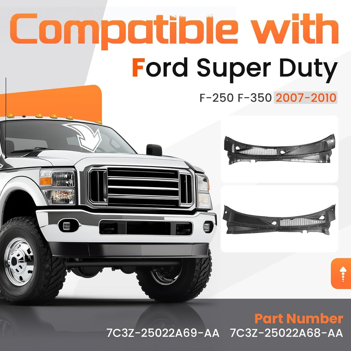 Windshield Wiper Cowl Panel Grille Compatible with 2007-2010 Ford F250 F350 Super Duty Replacement for 7C3Z-25022A69-AA 7C3Z-25022A68-AA Front Window Cover Insert Panel Left&Right