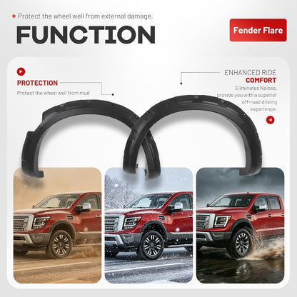 Fender Flares Compatible with 2017-2024 Nissan Titan | 4Pcs Wheel Arch Covers Plastic(PP) Textured Black