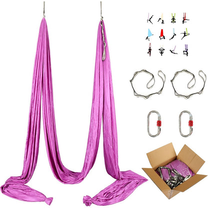 HECASA Aerial Silks Yoga Swing Set, Aerial Yoga Hammock w/Daisy Chain for Home, Inversion Exercises, Strength Training and Starter Kit