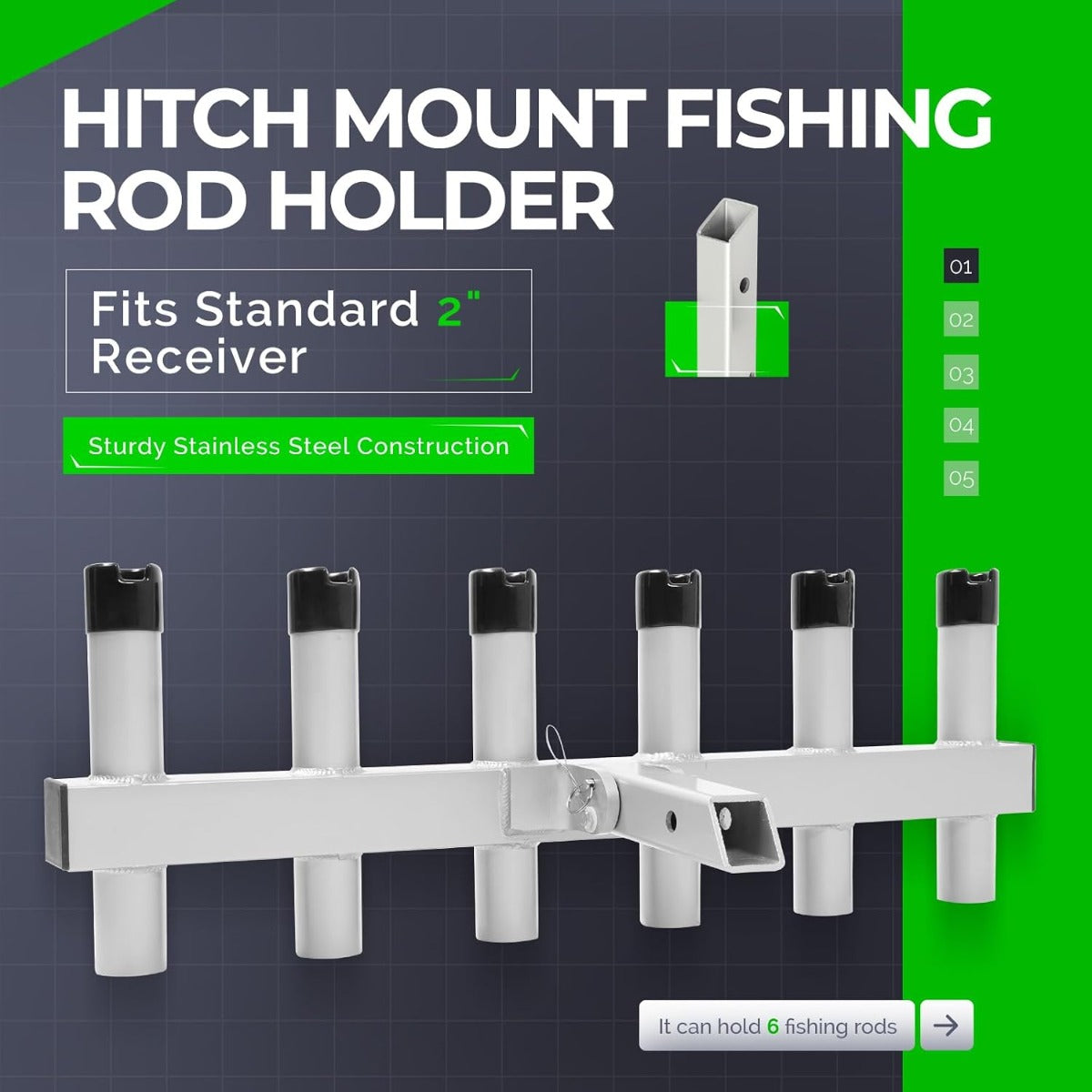 Hitch Mount Fishing Rod Holder Aluminium Fishing Pole Rack for