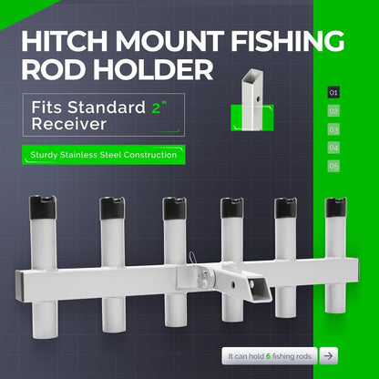 Hitch Mount Fishing Rod Holder Aluminium Fishing Pole Rack for