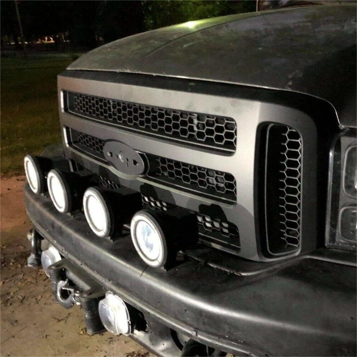 Front Grille Compatible with 2005-2007 Ford F250 F350 F450 F550 Super Duty Excursion Upper Bumper Hood Grill Painted Black Replacement for FO1200457 5C3Z8200BAA