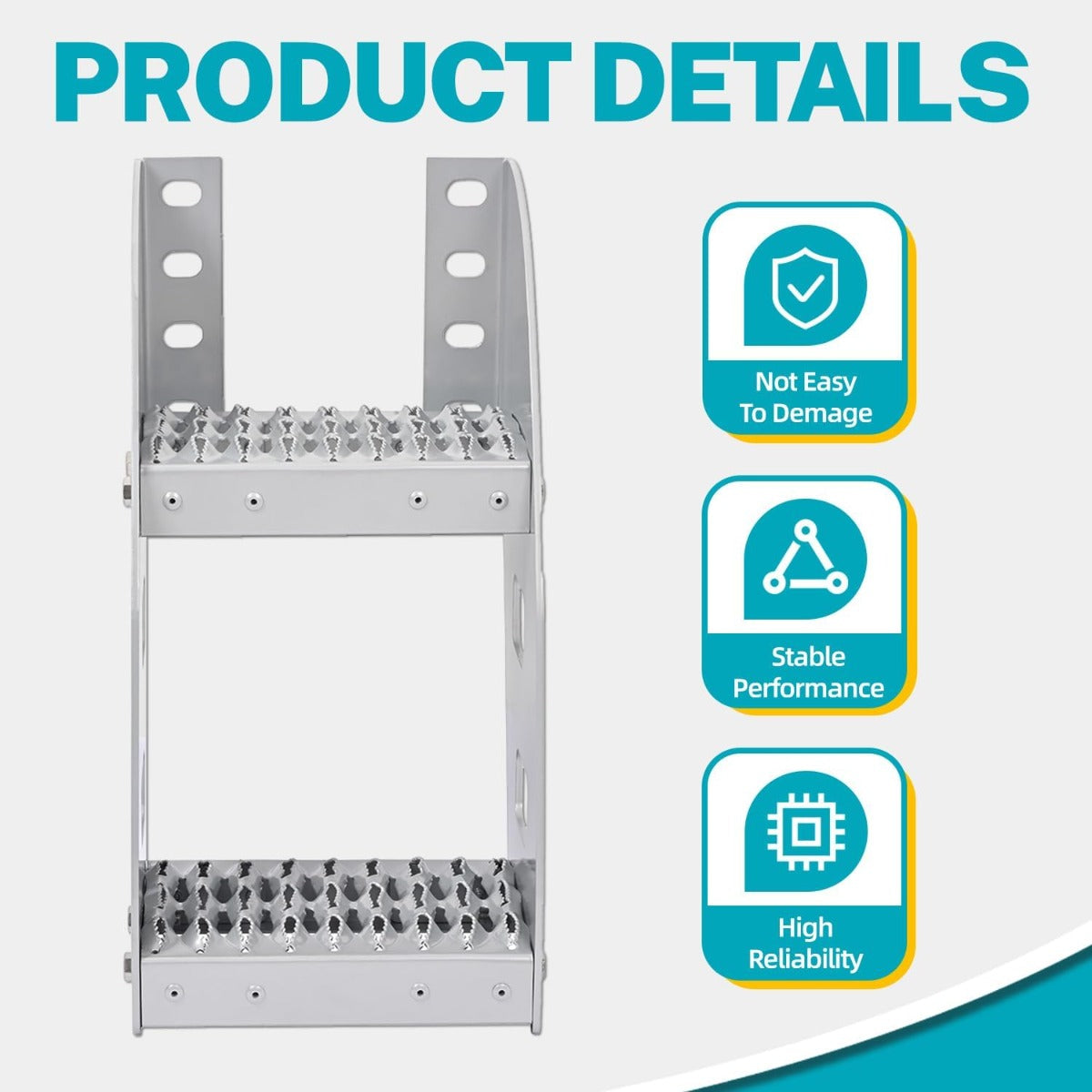 HECASA 10” Truck Frame Step Mounted Side Steps Compatible with Peterbilt Frame Fit Make or Model Class 8 Semi Truck Bed Running Boards w/Mounting Hole Pattern Aluminium Silvery
