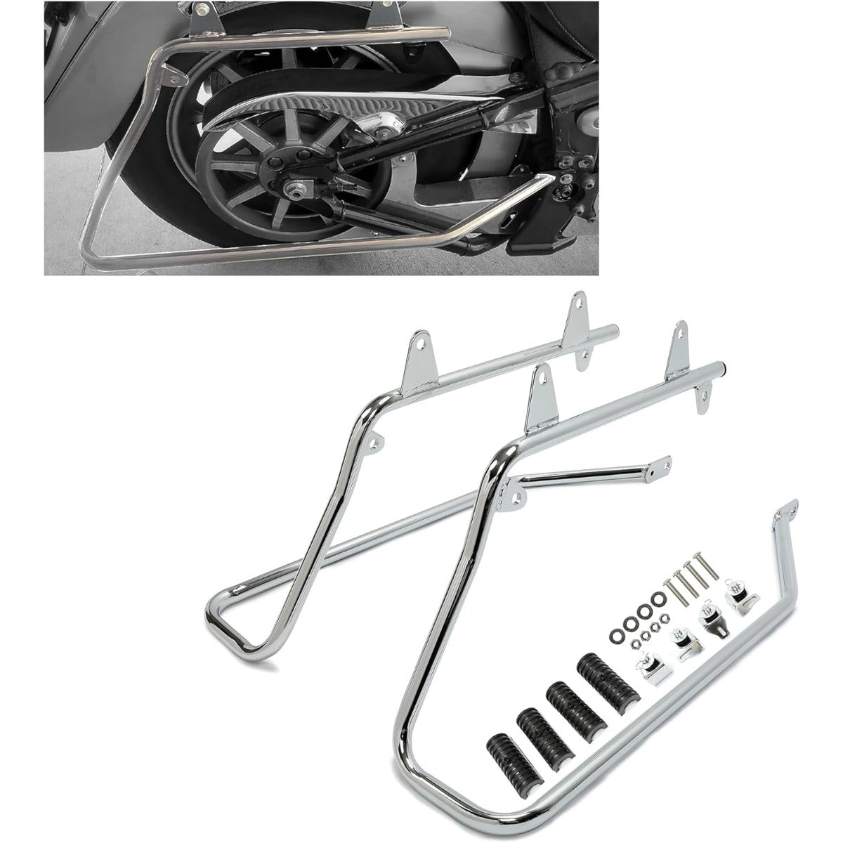 ECOTRIC Saddle Bag Conversion Brackets Support Guard Compatible with Harley Softail 1984-2017 Heritage Springer Fatboy FLSTF FLSTS Bad Boy FXSTSB EFI FLSTFI (Except for Deuce Models) Chrome
