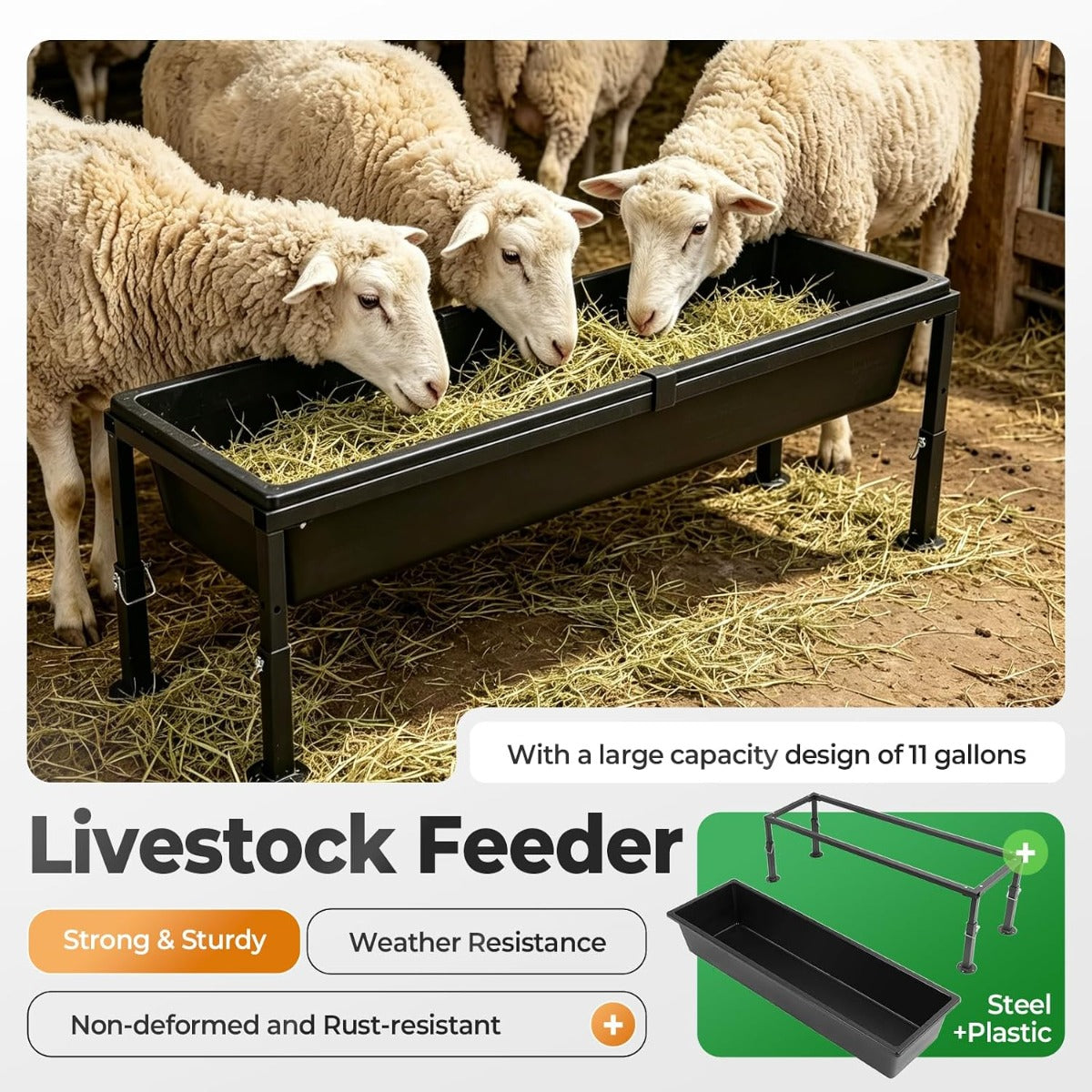 Livestock Feeder Water Trough 42" Long 11 Gallon with Adjustable