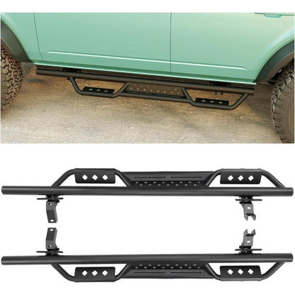 Running Boards Drop Side Step Compatible with 2021-2025 Ford Bronco 4-Door Models Heavy Duty Black Tube Rock Slider Rails Step Bars