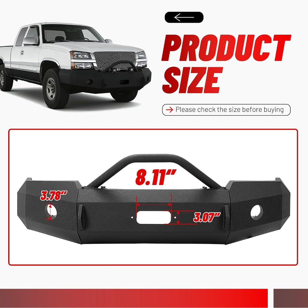 ALMULOO Front Bumper Compatible with 2003-2006 Chevy Chevrolet Silverado 1500 Powder Coated Steel (2 Packages)