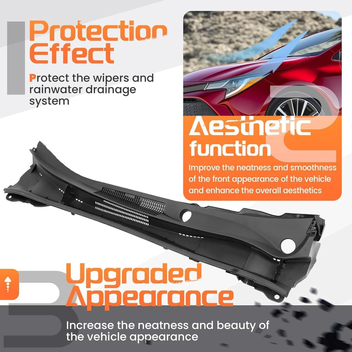 Windshield Wiper Cowl Panel Top Cover Compatible with 2019-2022 Toyota Corolla Without hybrid Replacement for 5570802740 Air Inlet Window Cover Cowl Vent Molding Grille Panel Hood