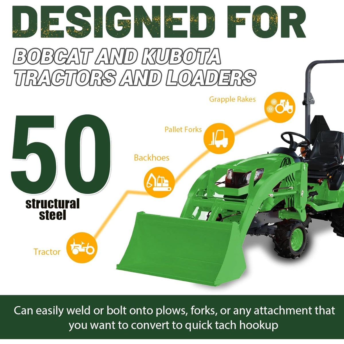 3/8 Inches Thick Quick Tach Cut Out Mount Plate, Steel Skid Steer Quick Tach Attachment Adapter Plate Compatible with Bobcat, Kubota Tractors