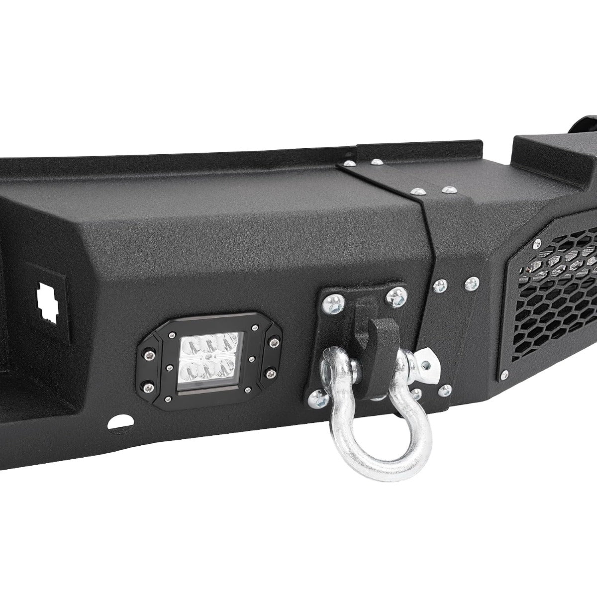 ALMULOO Rear Bumper Assembly Compatible with Chevy/Chevrolet Silverado GMC Sierra 2500 3500 HD 2007-2010 W/ 4 x LED lights, 2 x D-rings Steel 2 Packages