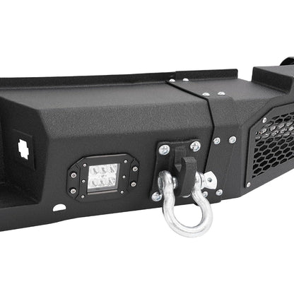 ALMULOO Rear Bumper Assembly Compatible with Chevy/Chevrolet Silverado GMC Sierra 2500 3500 HD 2007-2010 W/ 4 x LED lights, 2 x D-rings Steel 2 Packages