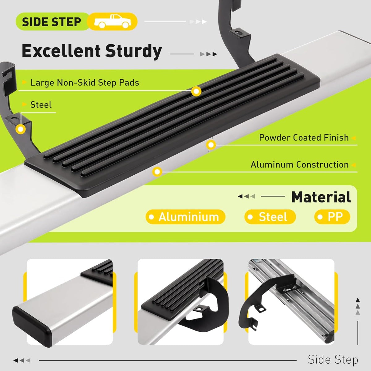 Running Board Side Step Compatible with 2019-2025 Chevrolet Chevy Silverado 1500 2500 HD 3500 HD & GMC Sierra 1500 2500 HD 3500 HD Regular Cab 6" Step Bars 450LBS Silvery Black