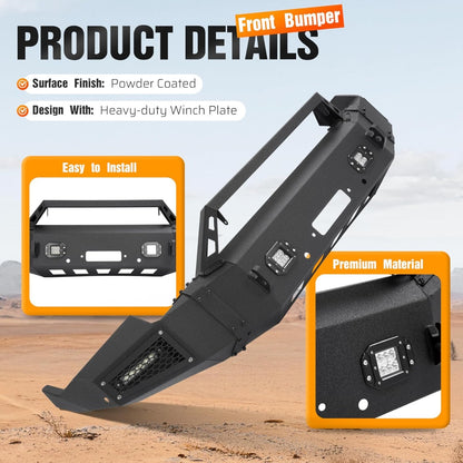 ALMULOO Front Bumper Compatible with 2009-2012 Dodge Ram 1500 w/Winch Plate, LED Lights & Bull Bar Steel Powder Coated(2 Packages)