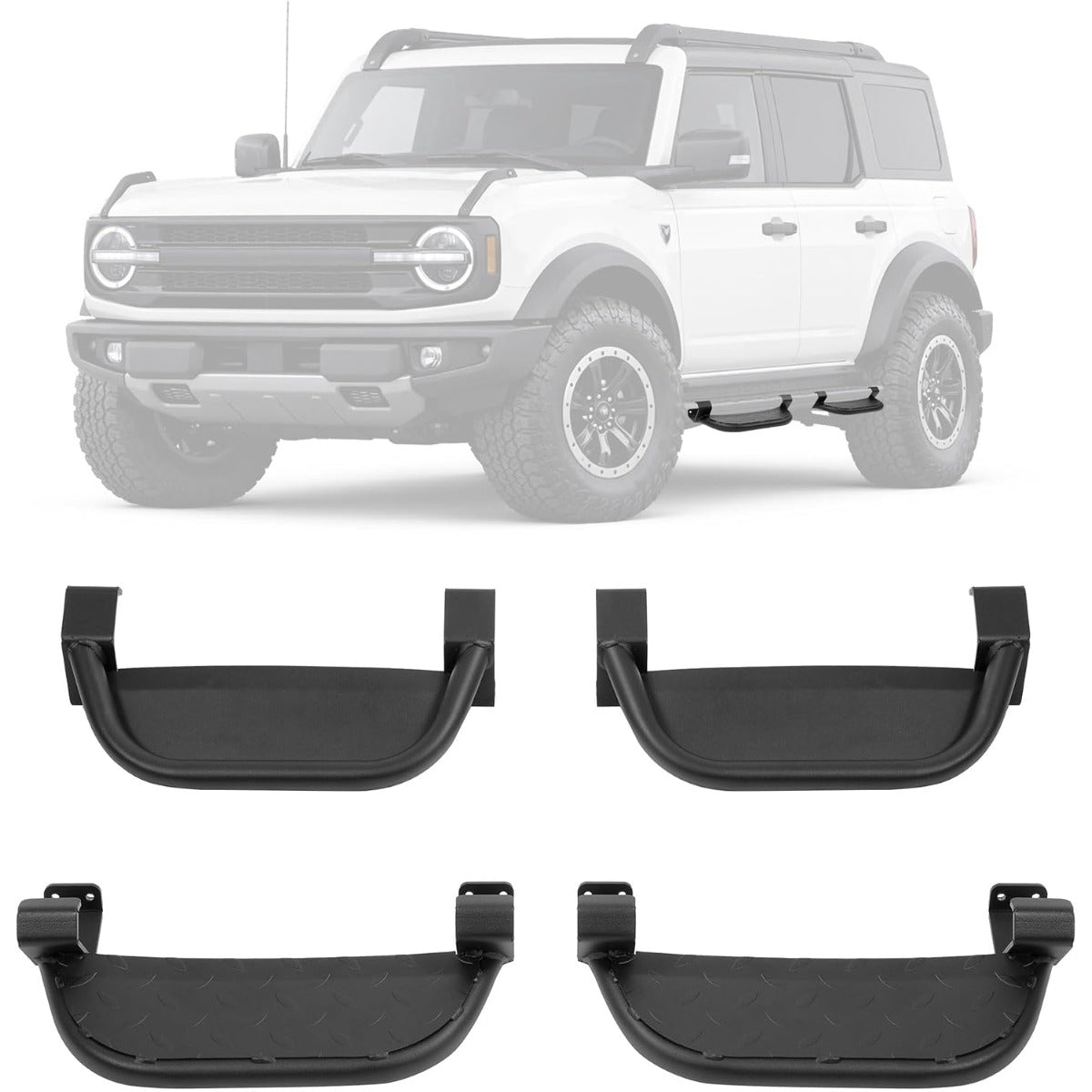 Running Boards Side Steps Compatible with 2021-2025 Ford Bronco 4 Door Steel Powder Coated Black 4Pcs Side Bars Step Plates
