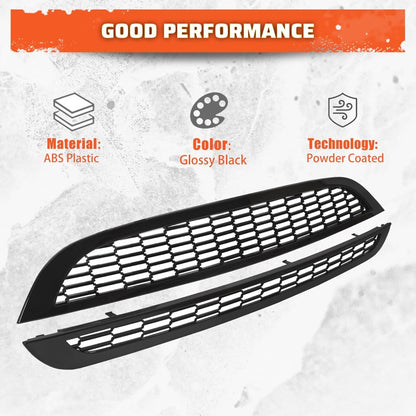 Front Upper & Lower Grill Compatible with 2002-2006 Mini Cooper R50 R52 R53 Bumper Hood Honeycomb Mesh Grille Glossy Black 2PCS