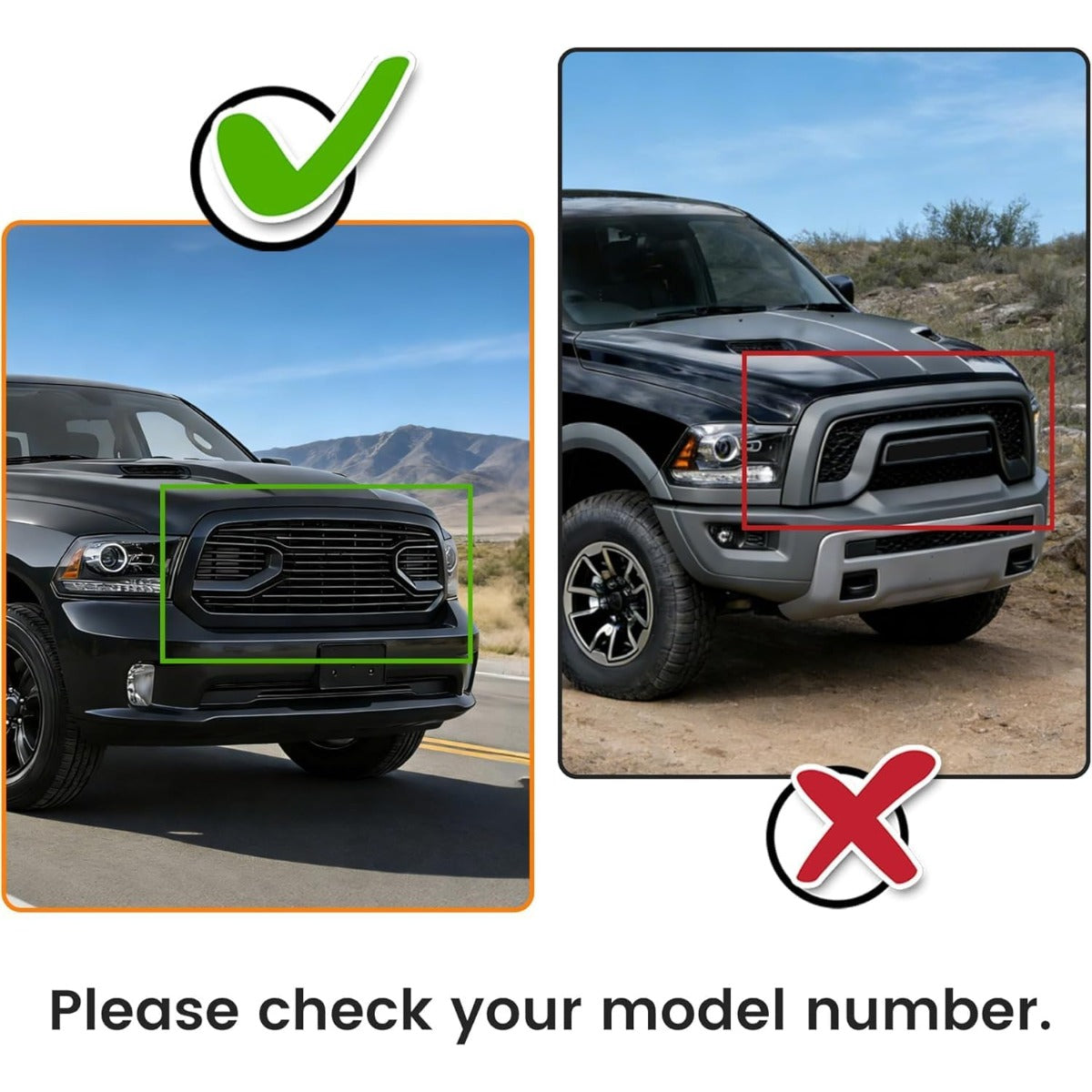 Front Grill Compatible With 2015-2018 Dodge RAM 1500 2019-2021 Ram 1500 Classic(Black W/Light) Big Horn Bumper Grille Replacement Shell
