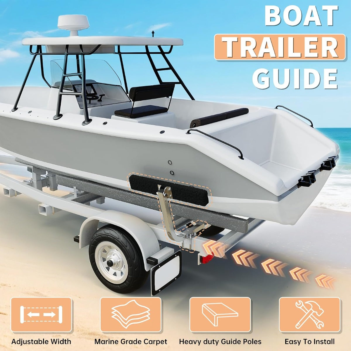 ECOTRIC Boat Trailer Guide 2 Foot Bunk Board Guide-On Rails Galvanized