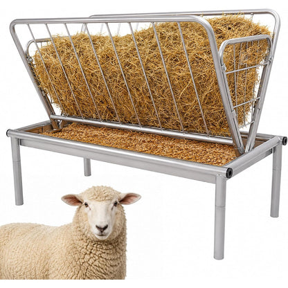 Kojem 4 Ft Long Livestock Feeder, Heavy Duty Steel Livestock 2 in 1 Grain &