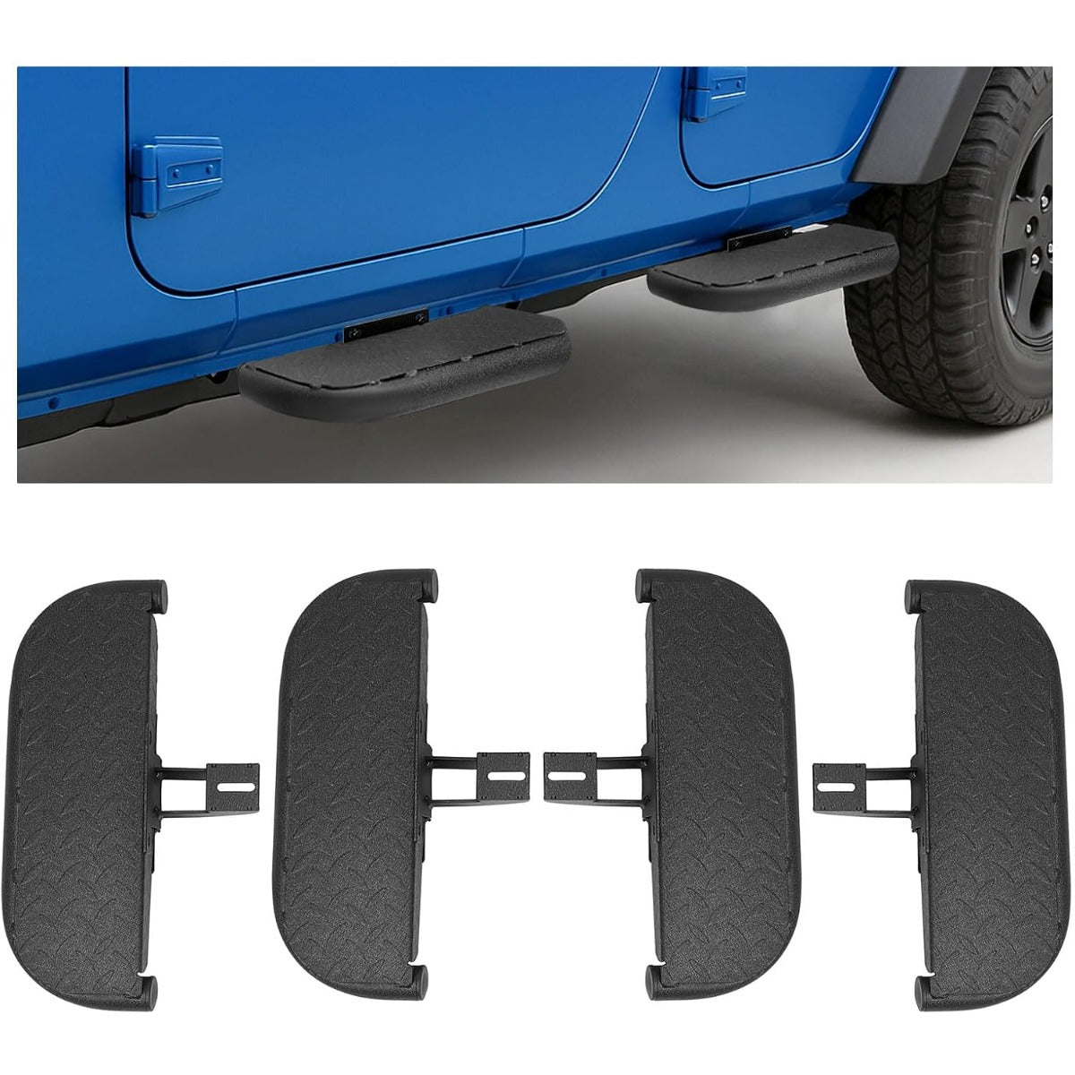 Rugged Side Steps Compatible with 2007-2018 Jeep Wrangler JK Unlimited JKU 4-Door Running Boards, High-Strength Steel Step Bars, Powder-Coated & Textured, 4-Piece Set