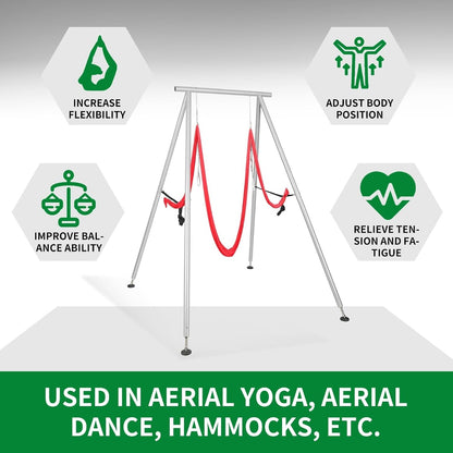 KUAFU Yoga Stand with Yoga Swing Inversion Portable Stand Yoga Frame Yoga Sling Inversion Equipment Steel Silvery for Indoor and Outdoor Triangle Structure