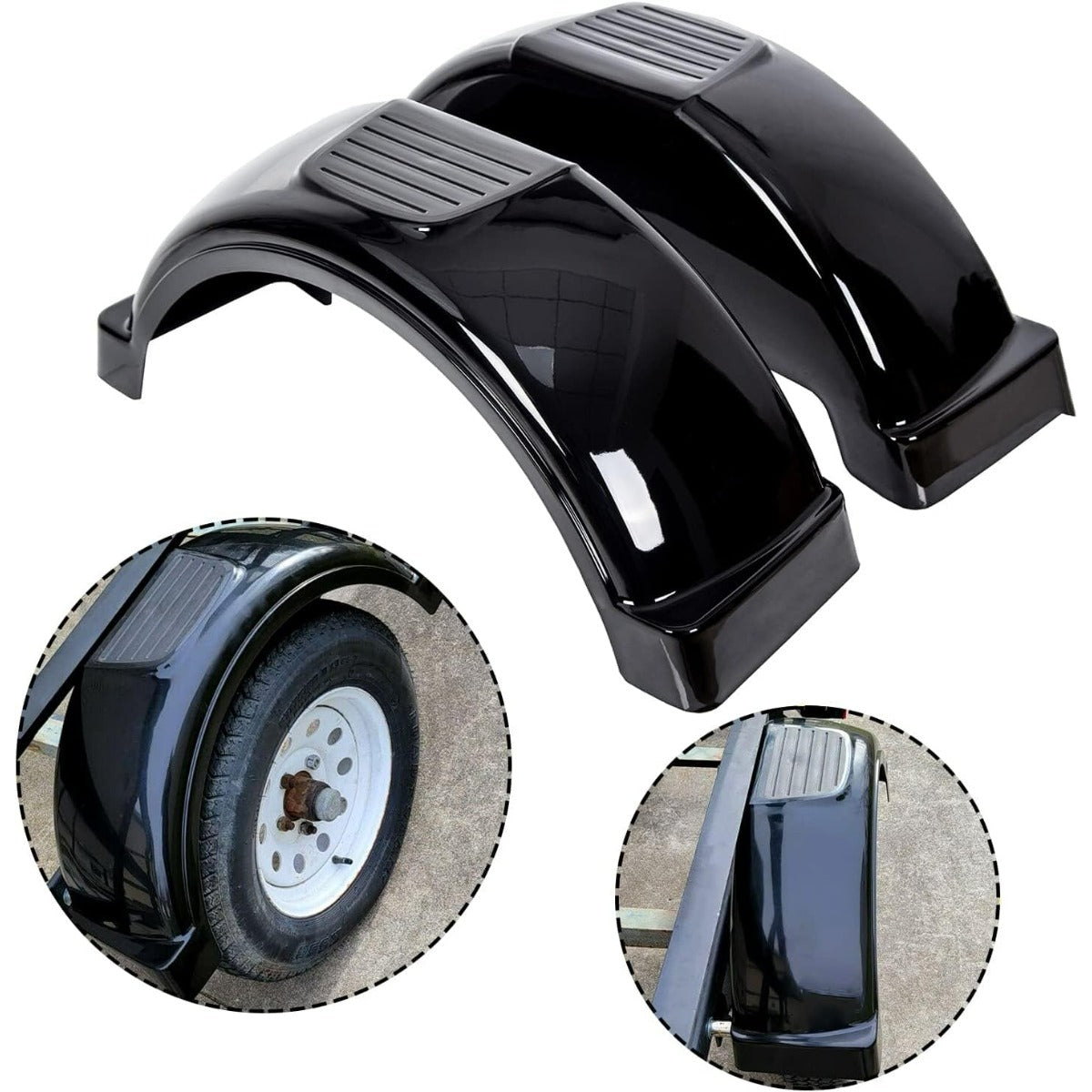2 Pcs Trailer Fenders W/Steps Compatible with 13 Inches Diameter Wheels Tires Single-Axle Trailers Plastic Fenders Black LYAP-287S-2