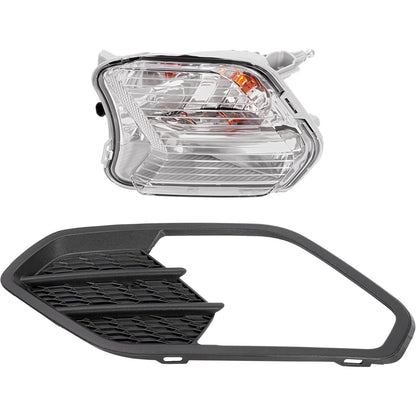 HECASA Left Fog Light&Bezel Compatible with 2017-2019 Ford Escape/Kuga Fog Lamp Front Bumper Light Lamp Replacement for FO2520194 FO1038164 Black Cover Trim Driver Side Clear Lens