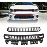 Load image into Gallery viewer, Upper Lower Grill Compatible with 2015-2023 Dodge Charger SRT Scat Pack Daytona 68394592AA 68417505AB Air Inlet Dual Kit Mesh Grille Guard Bezels LYAP-335-1
