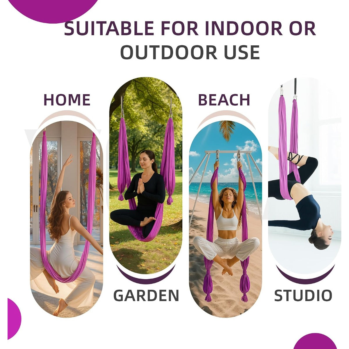 HECASA Aerial Silks Yoga Swing Set, Aerial Yoga Hammock w/Daisy Chain for Home, Inversion Exercises, Strength Training and Starter Kit