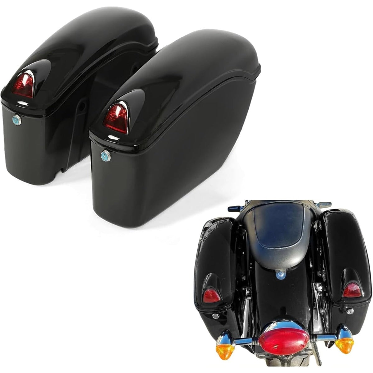 Black Universal Hard Saddle Bag Trunk Tail Box w/Top Rack & Backrest & Tail Light for Yamaha Cruiser