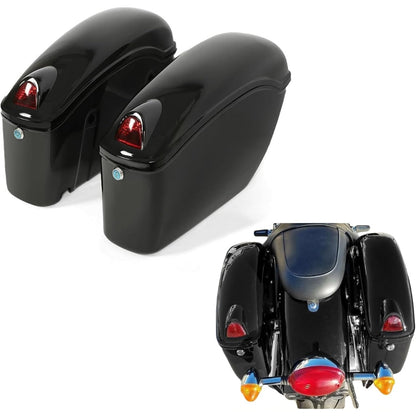 Black Universal Hard Saddle Bag Trunk Tail Box w/Top Rack & Backrest & Tail Light for Yamaha Cruiser