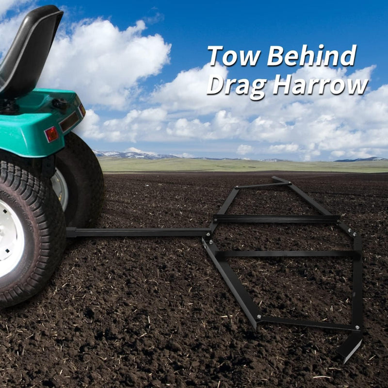 Drag Harrow, 72" Width Heavy Duty Compatible with ATV UTV and Garden Tractor Tow Behind Landscape Drag Driveway Grader with Adjustable Pin-Style Hitch